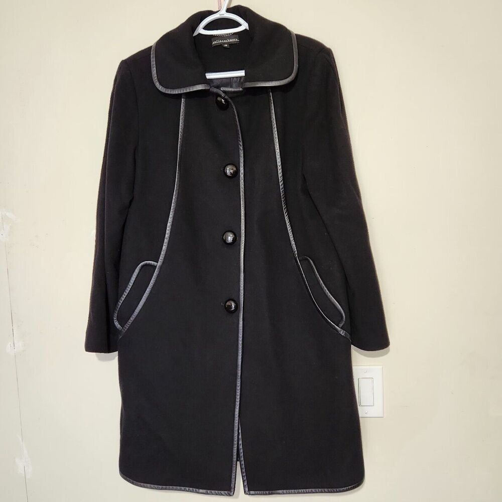 Sofia Cashmere Coat Size 10 Color Black Wool And Cashmere With Leather trim